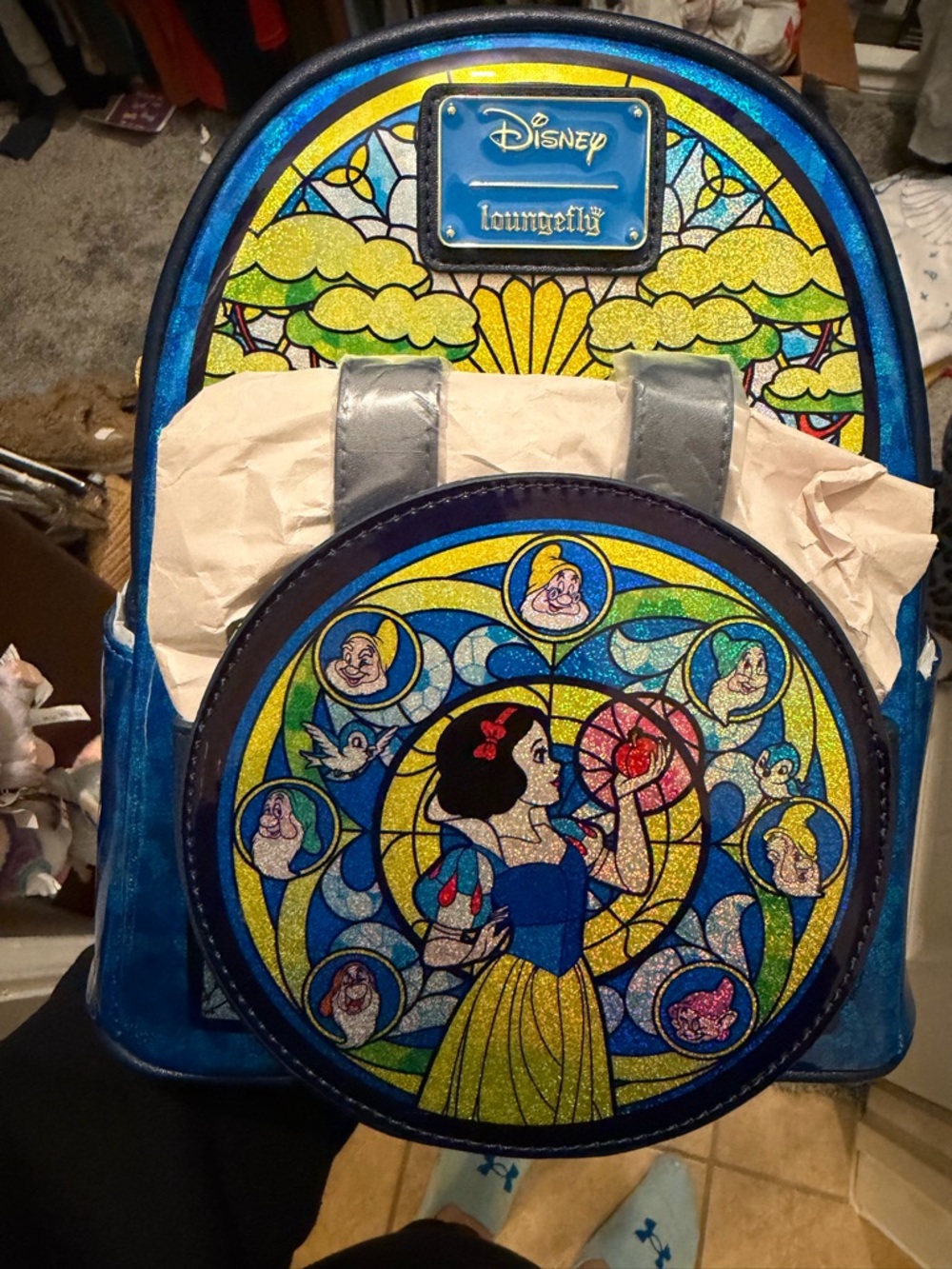 NWT Loungefly Snow White Stained Glass Mini Backpack - Blue/Yellow